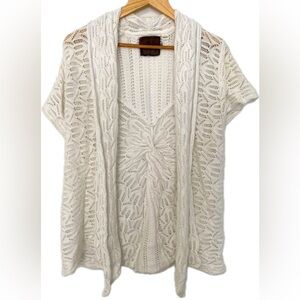 Anthropologie white 100% cotton knit cardigan Size large